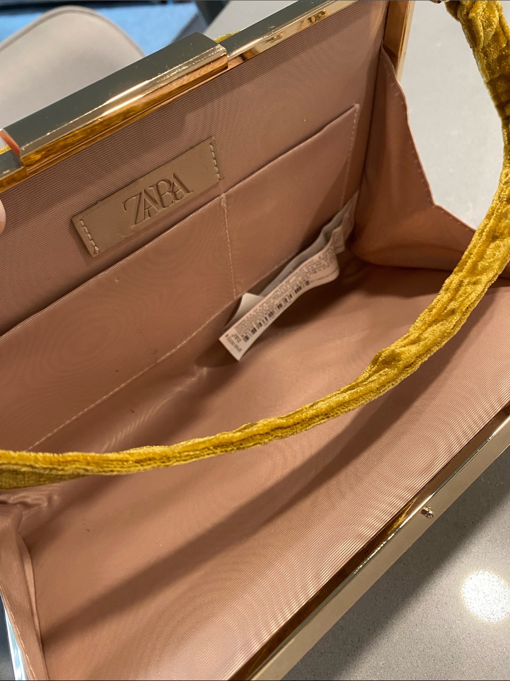 Zara Mustard Yellow Velvet Top-Handle Clutch Evening Bag Vintage Vibes Fall - Picture 14 of 16
